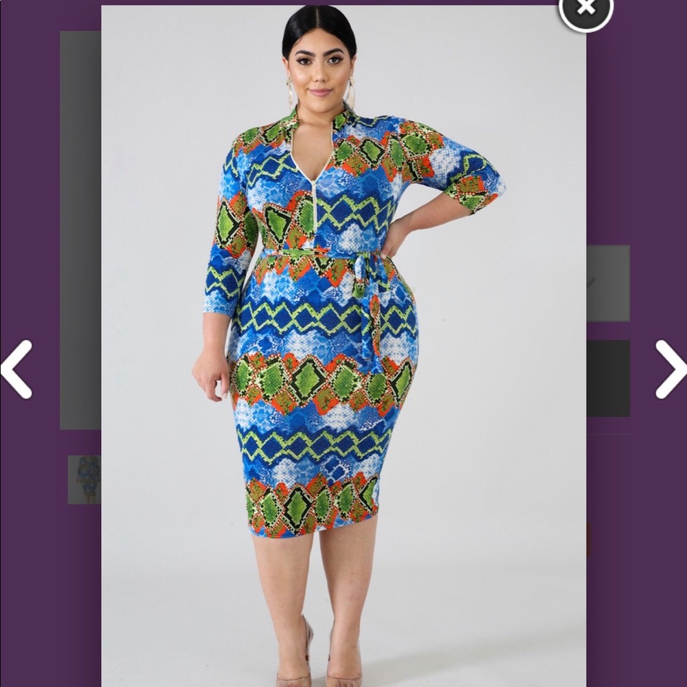 Snake Print Dress Waist Belt Stretchy Mid Length Blue Green White Orange Red New